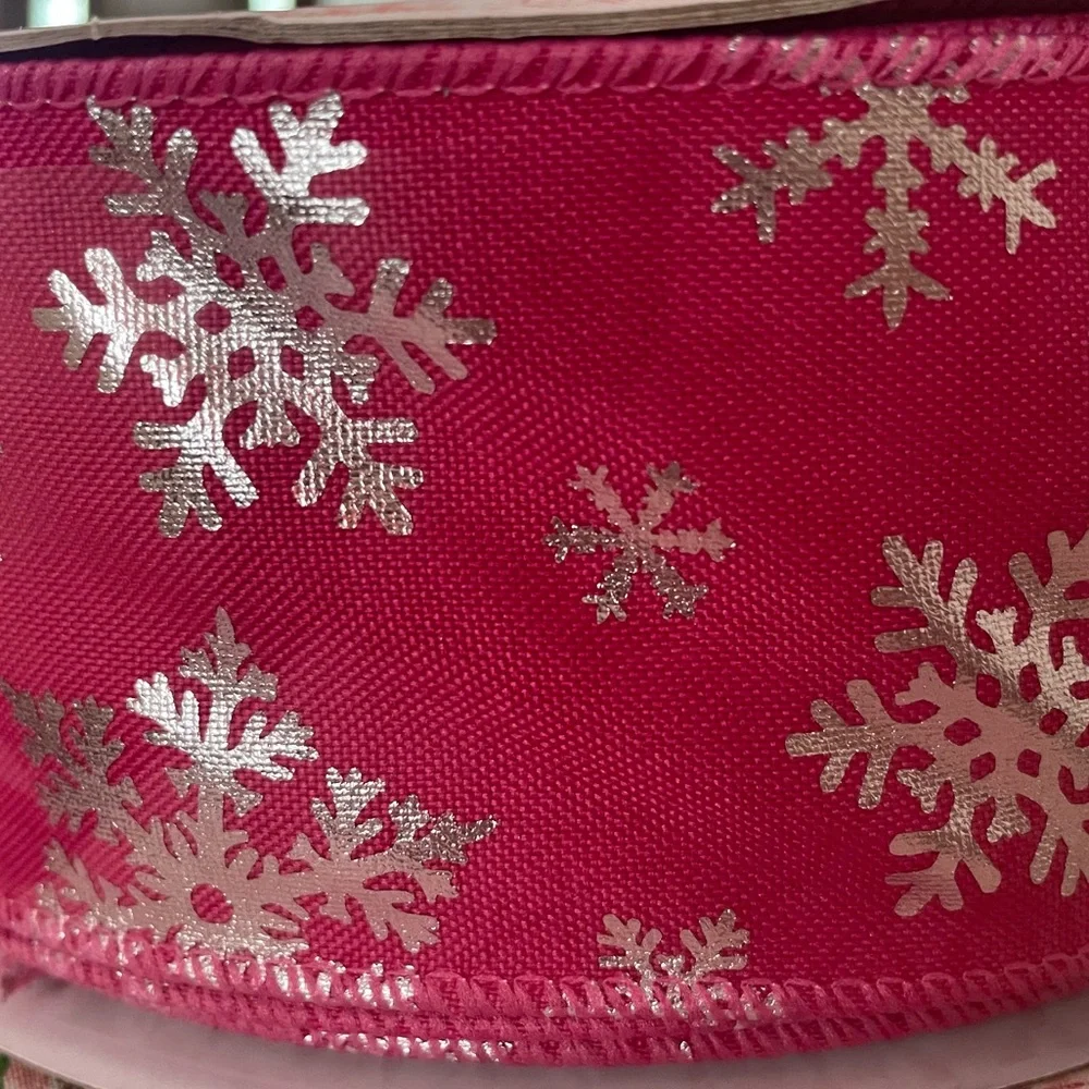 Celebrate It Pink Ribbon Garland with Silver Snowflakes 80 FEET